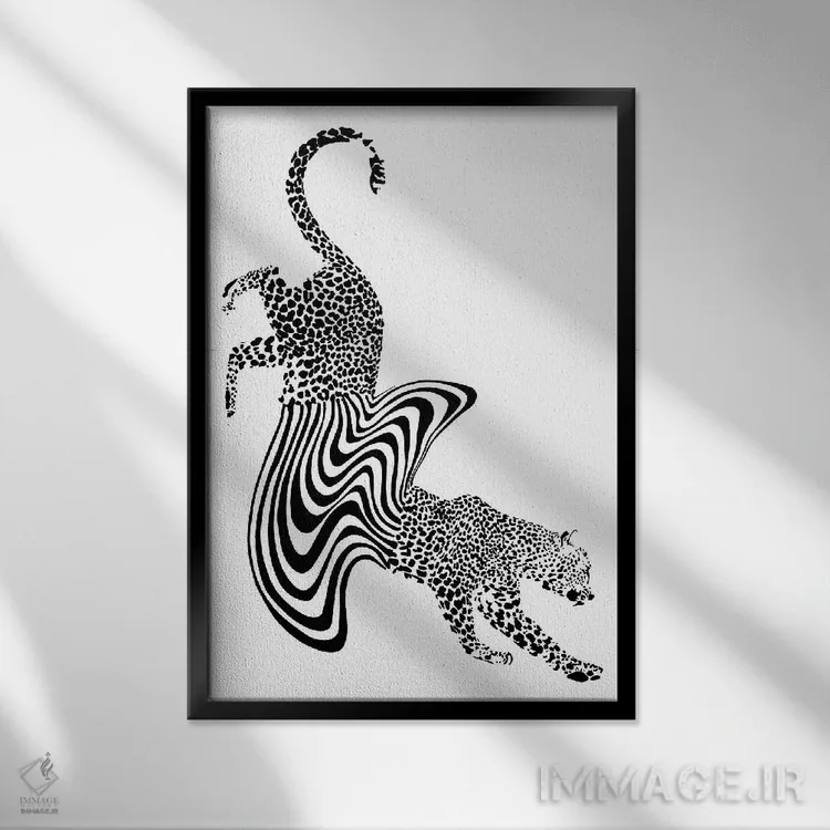 تابلو مینیمال یوزپلنگ ذوب شده اثر الا مازور - نمای قابدار مشکی