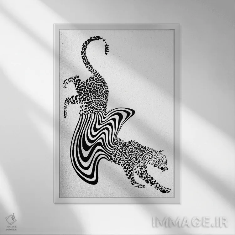 تابلو مینیمال یوزپلنگ ذوب شده اثر الا مازور - نمای قابدار سفید