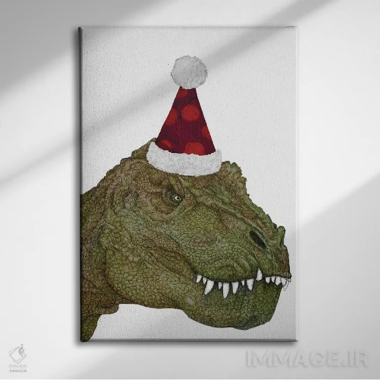 تابلو دکوراتیو دایناسور کریسمسی اثر الا مازور - نمای روبهرو روی دیوار