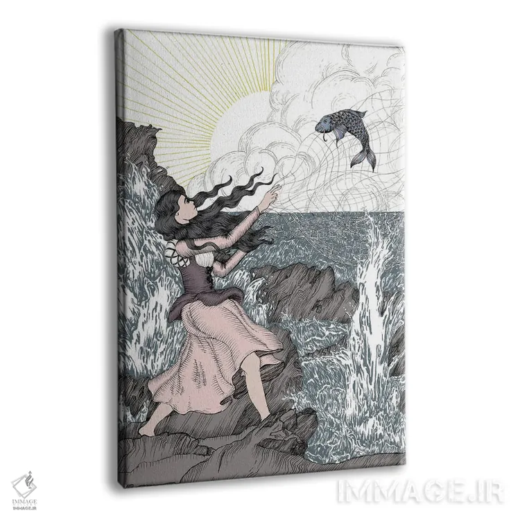 تابلو دکوراتیو دختر ماهی اثر الا مازور - نمای پرسپکتیو محصول