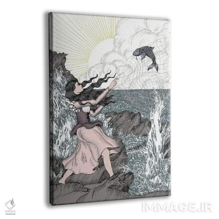 تابلو دکوراتیو دختر ماهی اثر الا مازور - نمای پرسپکتیو محصول