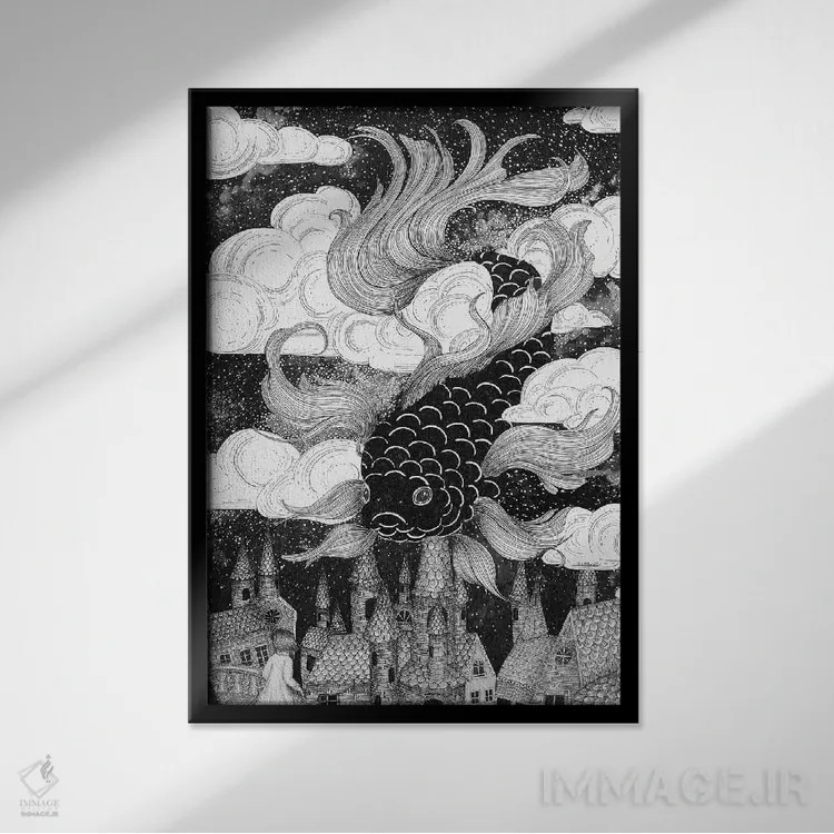 تابلو دکوراتیو ماهی آسمانی اثر الا مازور - نمای قابدار مشکی