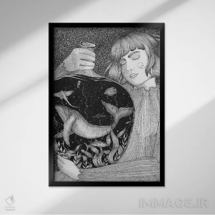 تابلو دکوراتیو اقیانوس قابل حمل اثر الا مازور - نمای قابدار مشکی