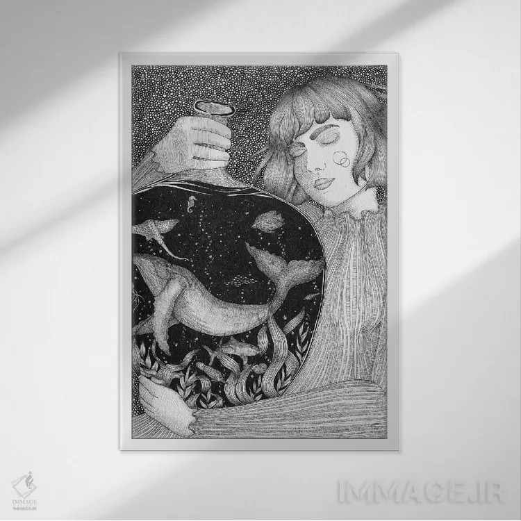 تابلو دکوراتیو اقیانوس قابل حمل اثر الا مازور - نمای قابدار سفید