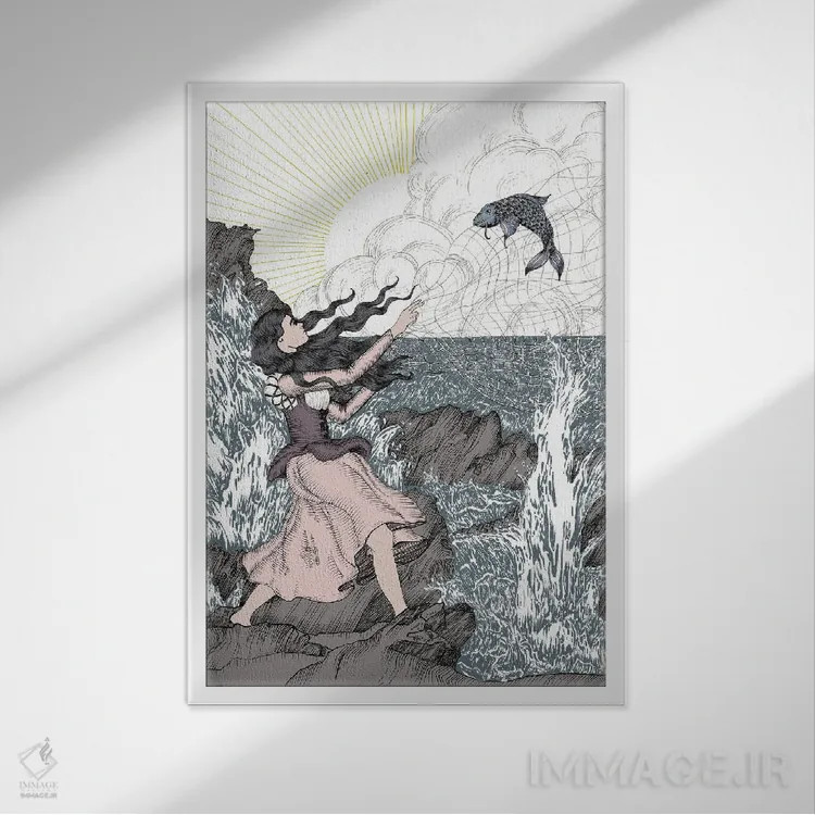 تابلو دکوراتیو دختر ماهی اثر الا مازور - نمای قابدار سفید