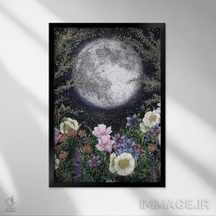 تابلو دکوراتیو نیمه شب در باغ اثر الا مازور - نمای قابدار مشکی