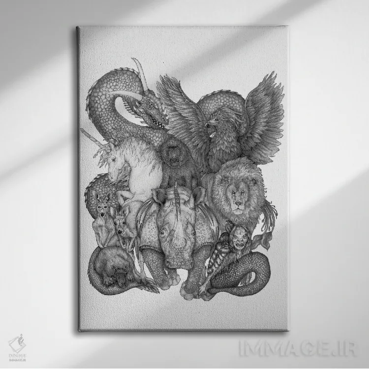 تابلو دکوراتیو مجموعه غیرممکن جانوران اثر الا مازور - نمای روبهرو روی دیوار