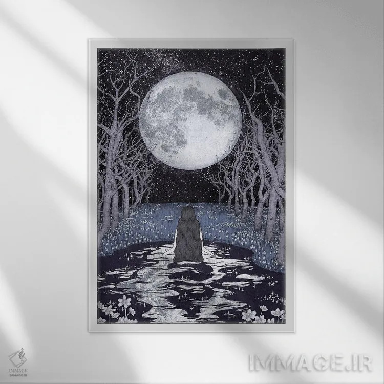 تابلو دکوراتیو حمام کننده مهتاب اثر الا مازور - نمای قابدار سفید