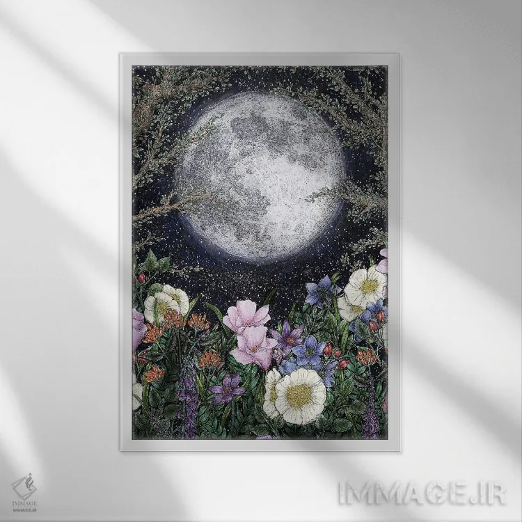 تابلو دکوراتیو نیمه شب در باغ اثر الا مازور - نمای قابدار سفید