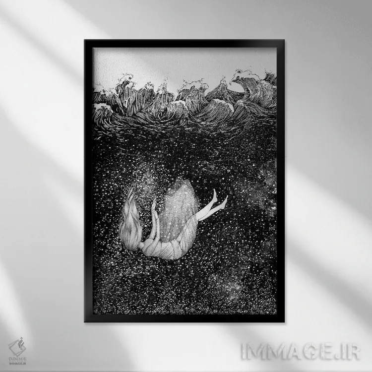 تابلو دکوراتیو ستارگان زیر امواج اثر الا مازور - نمای قابدار مشکی