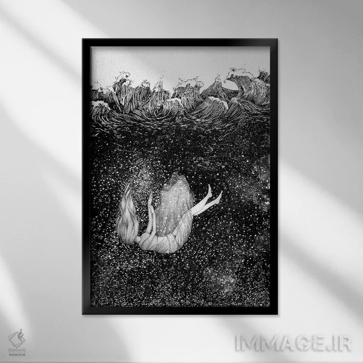 تابلو دکوراتیو ستارگان زیر امواج اثر الا مازور - نمای قابدار مشکی