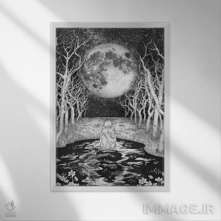 تابلو دکوراتیو حمام کننده مهتاب اثر الا مازور - نمای قابدار سفید