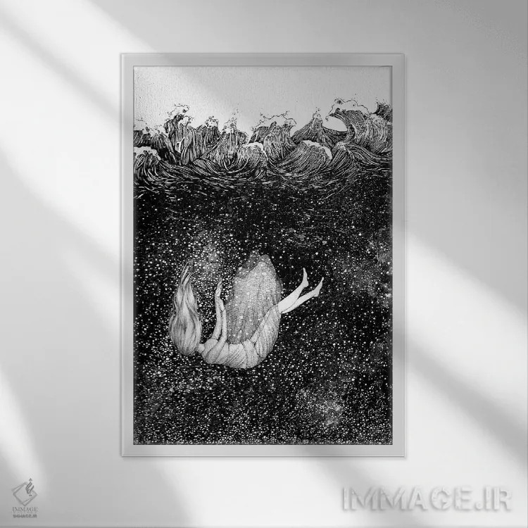تابلو دکوراتیو ستارگان زیر امواج اثر الا مازور - نمای قابدار سفید