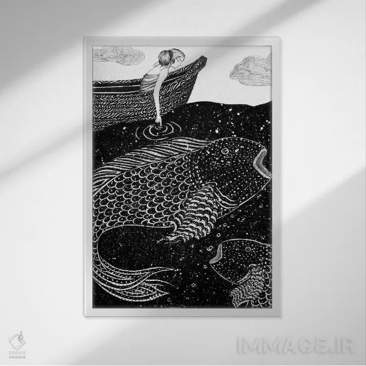 تابلو دکوراتیو چراغ های درخشان دریا اثر الا مازور - نمای قابدار سفید