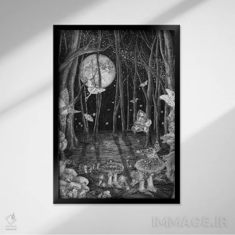 تابلو دکوراتیو جادوی نیمه شب اثر الا مازور - نمای قابدار مشکی