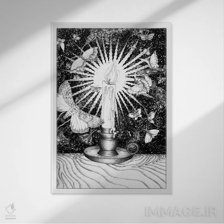 تابلو دکوراتیو رقص شب پره ها اثر الا مازور - نمای قابدار سفید