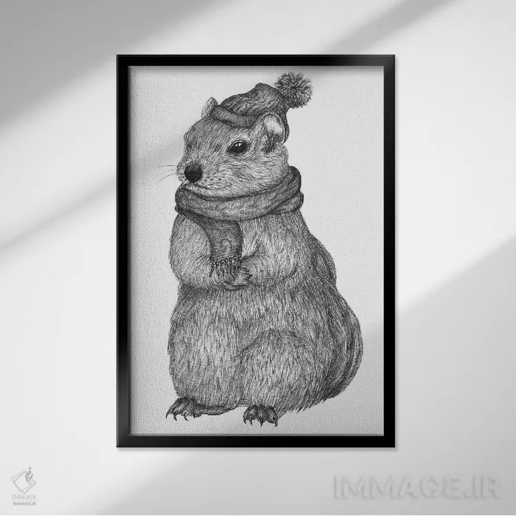 تابلو دکوراتیو سنجابک در روز سرد اثر الا مازور - نمای قابدار مشکی