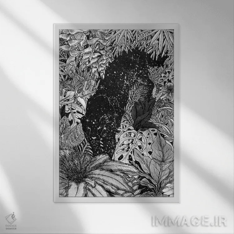 تابلو دکوراتیو جنگل در شب اثر الا مازور - نمای قابدار سفید