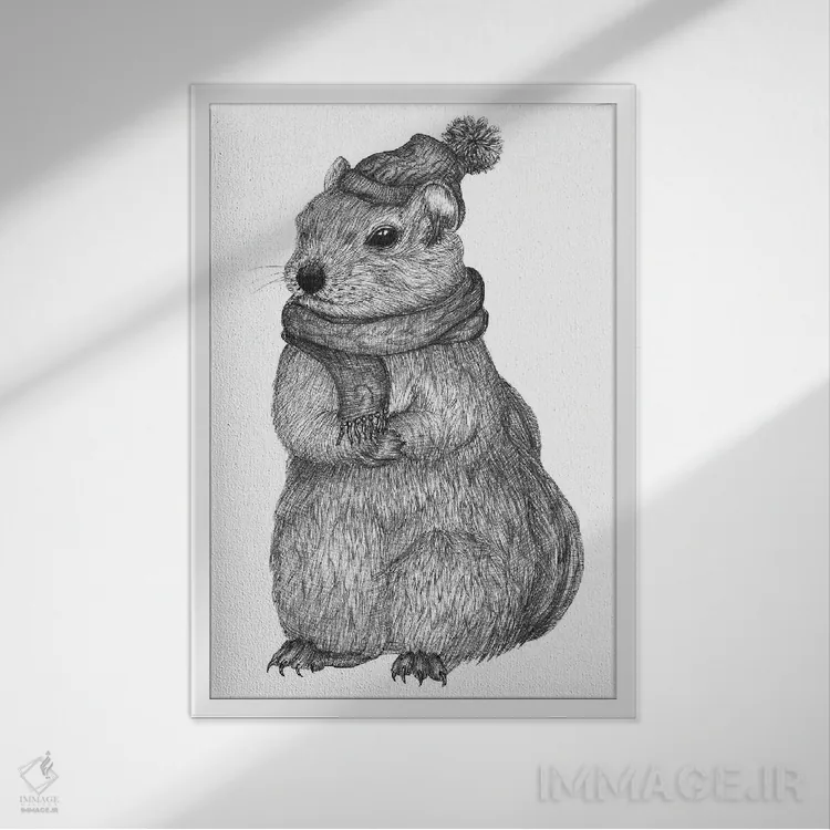 تابلو دکوراتیو سنجابک در روز سرد اثر الا مازور - نمای قابدار سفید