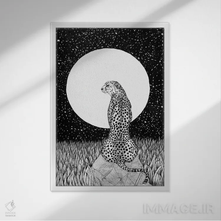 تابلو دکوراتیو ماه یوزپلنگ اثر الا مازور - نمای قابدار سفید