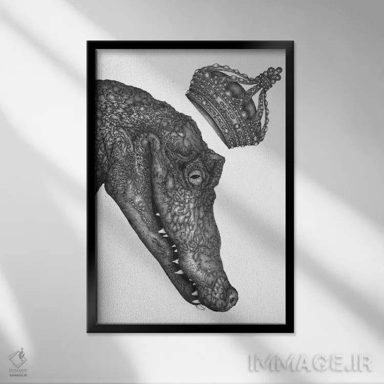 تابلو دکوراتیو شاه تمساح ها اثر الا مازور - نمای قابدار مشکی