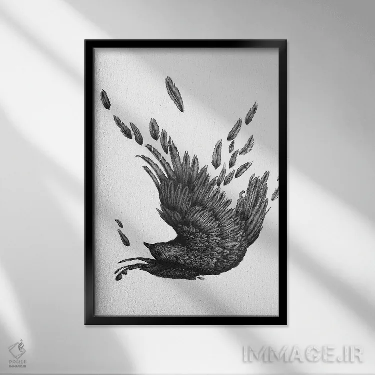 تابلو دکوراتیو کلاغ رازگشوده اثر الا مازور - نمای قابدار مشکی