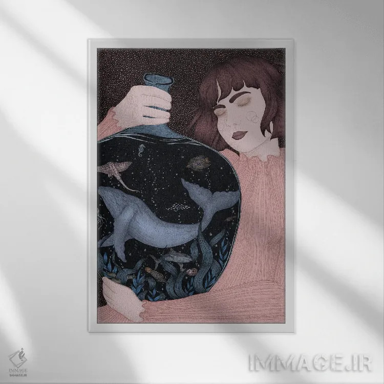 تابلو دکوراتیو اقیانوس قابل حمل اثر الا مازور - نمای قابدار سفید