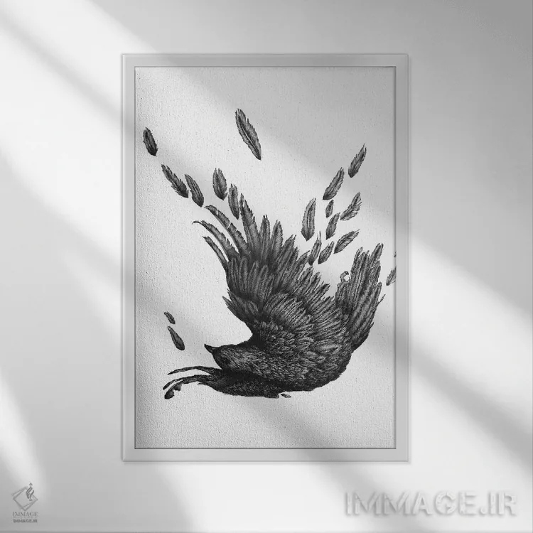 تابلو دکوراتیو کلاغ رازگشوده اثر الا مازور - نمای قابدار سفید