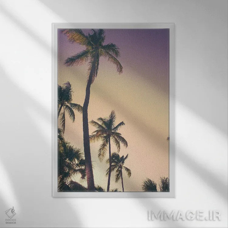تابلو دکوراتیو نخل های شامگاهی اثر امیلی ناواس - نمای قابدار سفید