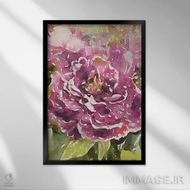 تابلو دکوراتیو شکوفه های بنفش اثر امیلی ناواس - نمای قابدار مشکی