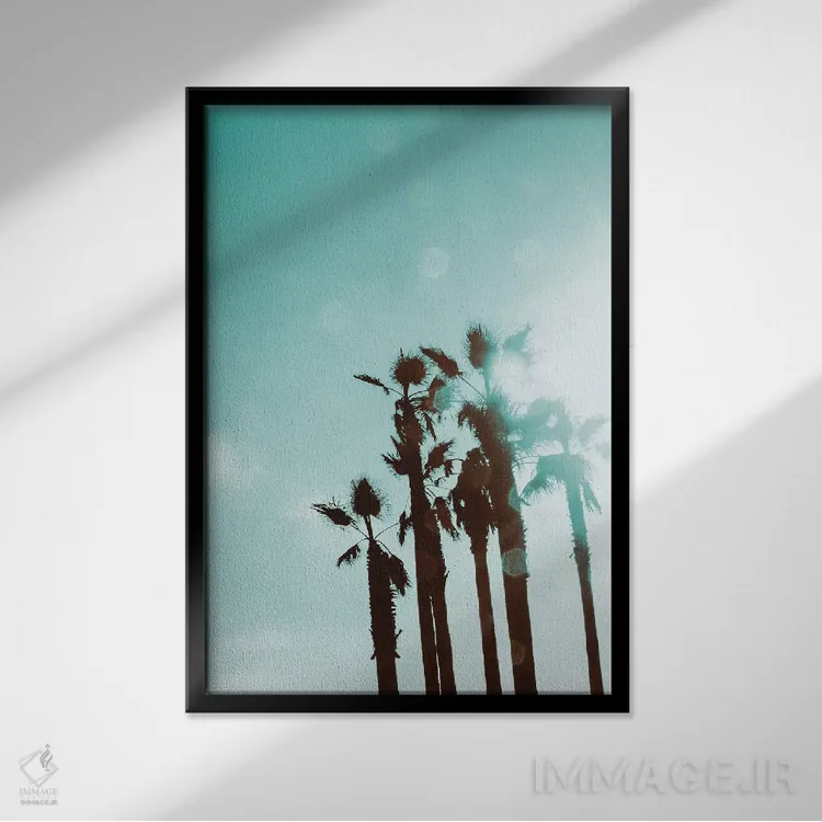 تابلو دکوراتیو نخل ها در آفتاب اثر امیلی ناواس - نمای قابدار مشکی