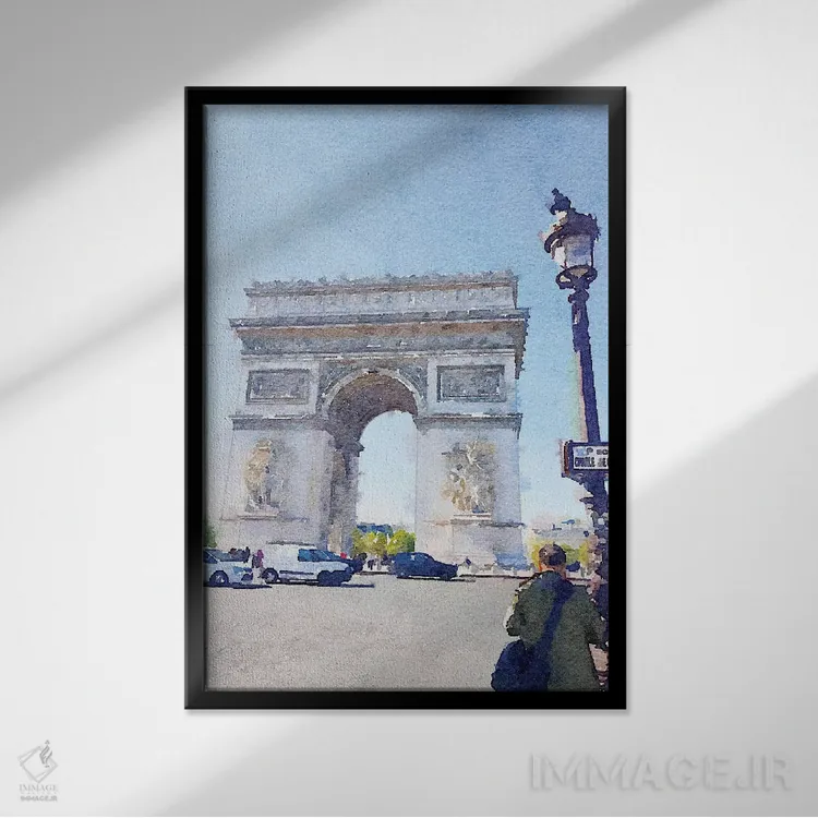 تابلو دکوراتیو خیابان های آبرنگی پاریس I اثر امیلی ناواس - نمای قابدار مشکی