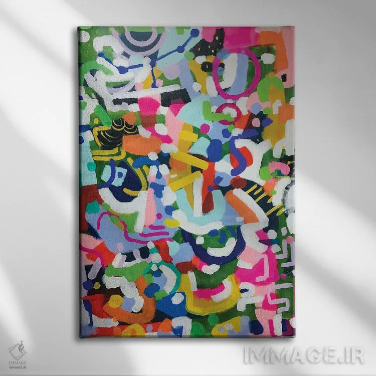 تابلو انتزاعی شهر زمرد اثر ان شیپ - نمای روبهرو روی دیوار