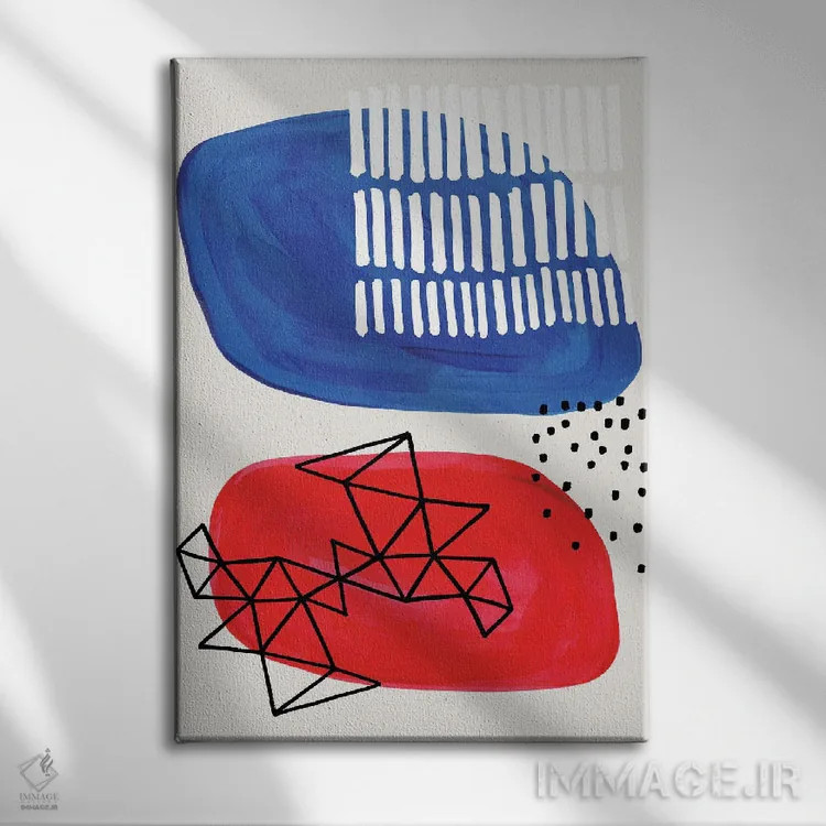 تابلو مینیمال سفینه قرمز آبی اثر ان شیپ - نمای روبهرو روی دیوار