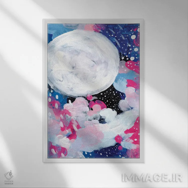 تابلو انتزاعی ماه جادویی اثر ان شیپ - نمای قابدار سفید