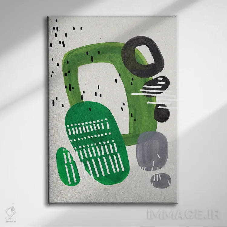 تابلو مینیمال زیتونی تزئینی دوران میانه قرن اثر ان شیپ - نمای روبهرو روی دیوار