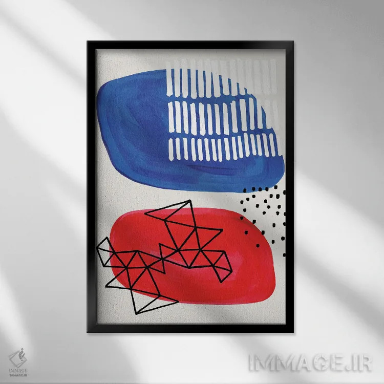 تابلو مینیمال سفینه قرمز آبی اثر ان شیپ - نمای قابدار مشکی