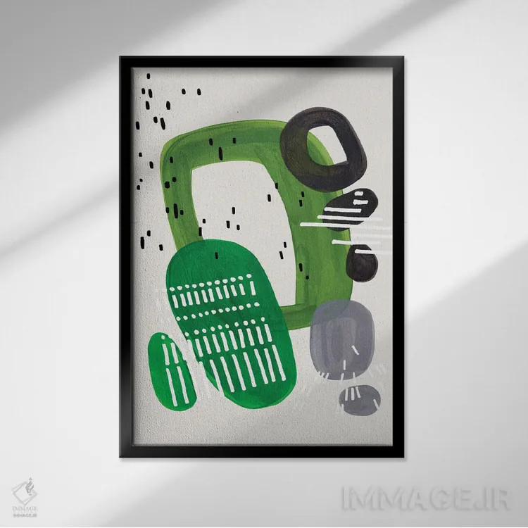 تابلو مینیمال زیتونی تزئینی دوران میانه قرن اثر ان شیپ - نمای قابدار مشکی