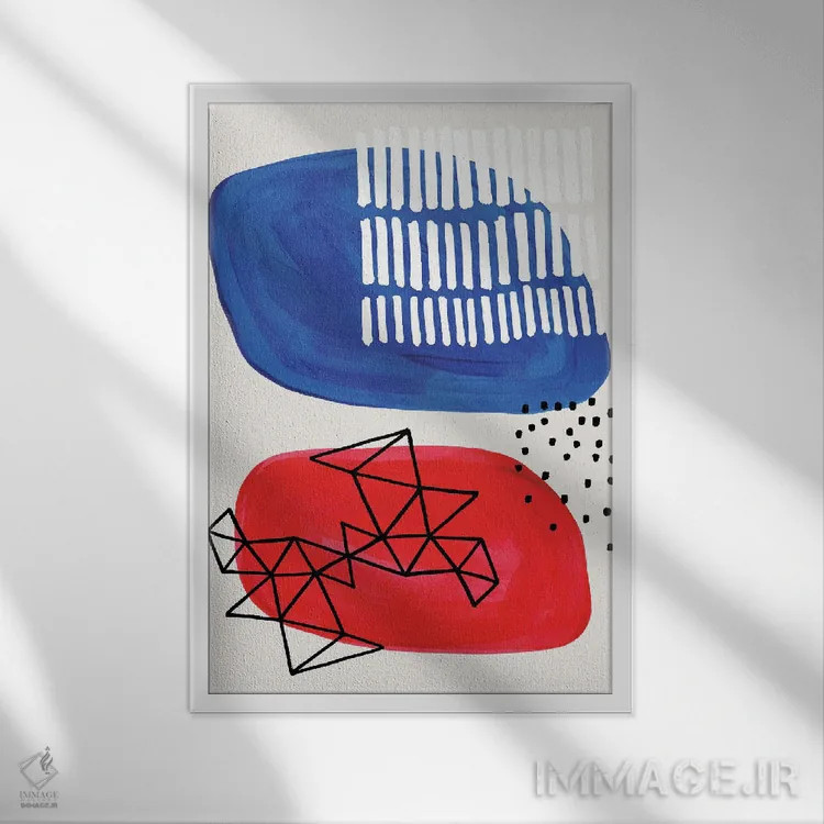 تابلو مینیمال سفینه قرمز آبی اثر ان شیپ - نمای قابدار سفید