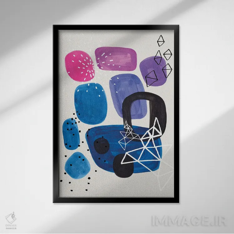 تابلو مینیمال مهمانی سرمه ای و ارغوانی اثر ان شیپ - نمای قابدار مشکی