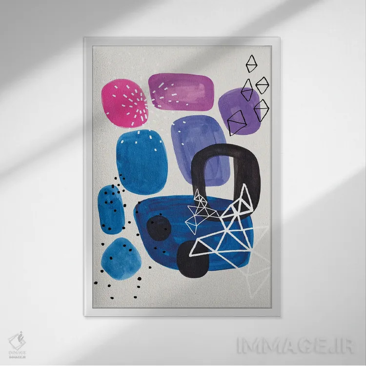 تابلو مینیمال مهمانی سرمه ای و ارغوانی اثر ان شیپ - نمای قابدار سفید