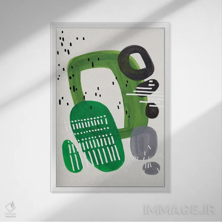 تابلو مینیمال زیتونی تزئینی دوران میانه قرن اثر ان شیپ - نمای قابدار سفید