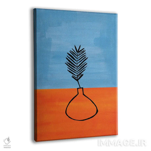 تابلو مینیمال گیاه آپارتمانی آبی غباری و نارنجی اثر ان شیپ - نمای پرسپکتیو محصول