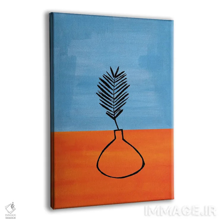 تابلو مینیمال گیاه آپارتمانی آبی غباری و نارنجی اثر ان شیپ - نمای پرسپکتیو محصول