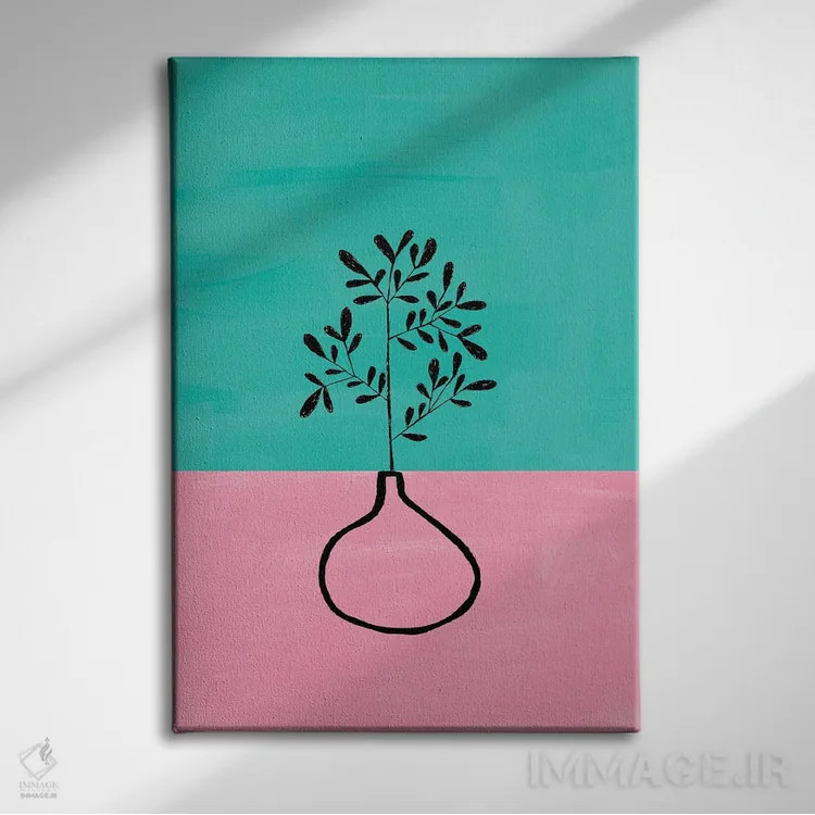 تابلو مینیمال گیاه آپارتمانی فیروزه ای اثر ان شیپ - نمای روبهرو روی دیوار