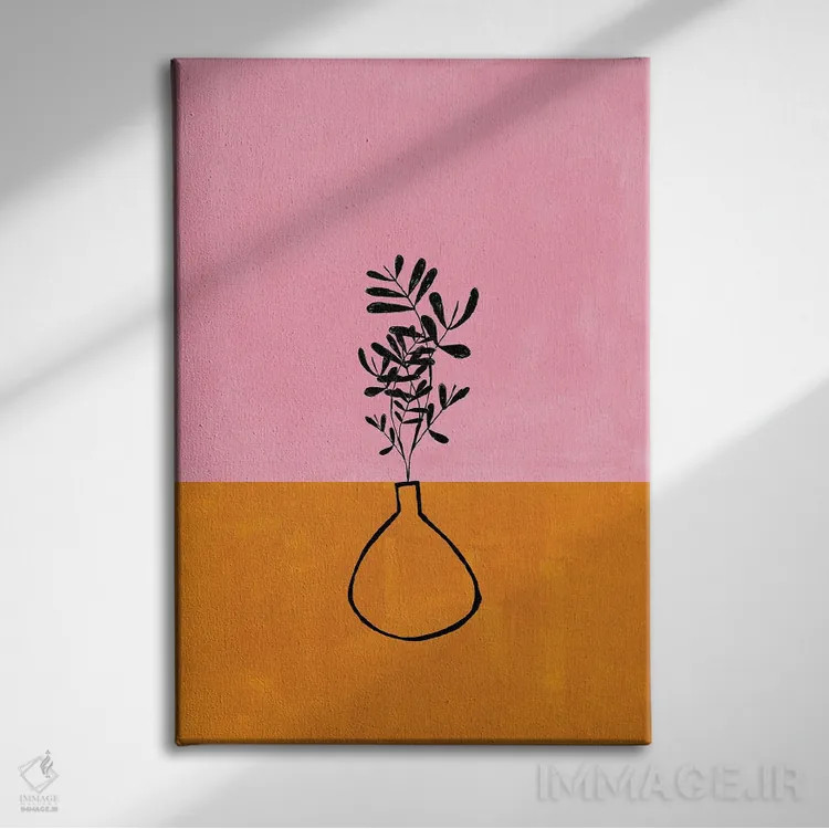 تابلو مینیمال گیاه آپارتمانی صورتی پاستلی اثر ان شیپ - نمای روبهرو روی دیوار
