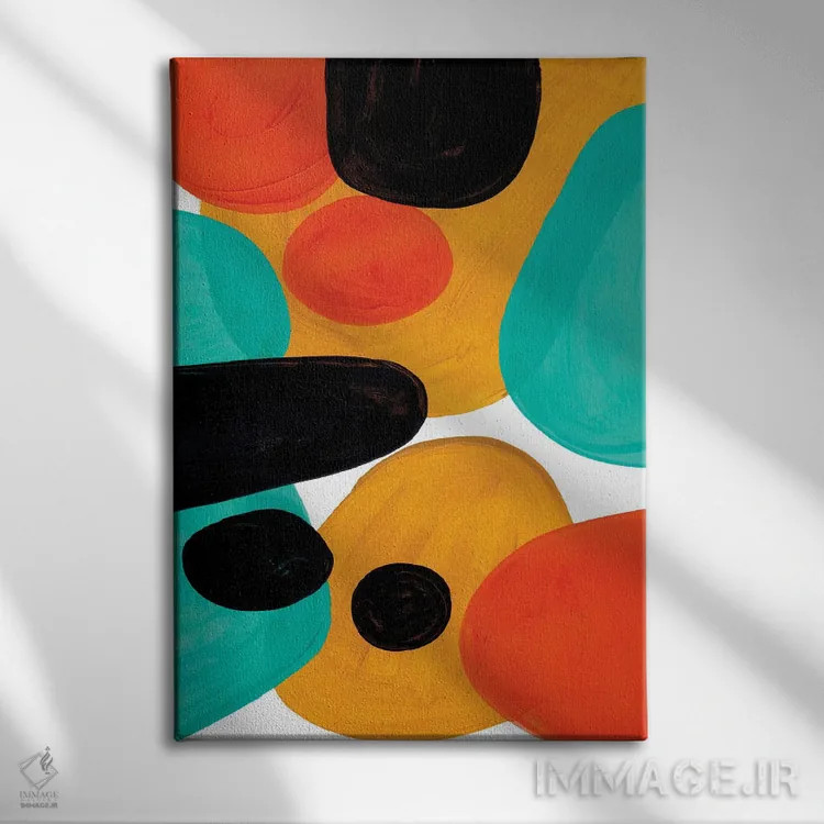 تابلو مینیمال رولی پولی الی فیروزه ای اثر ان شیپ - نمای روبهرو روی دیوار