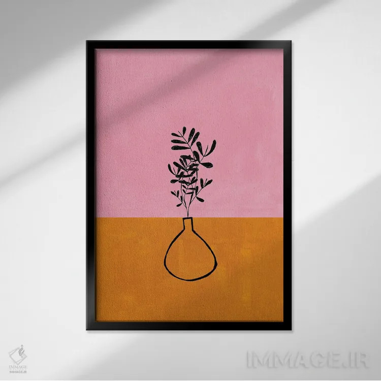 تابلو مینیمال گیاه آپارتمانی صورتی پاستلی اثر ان شیپ - نمای قابدار مشکی