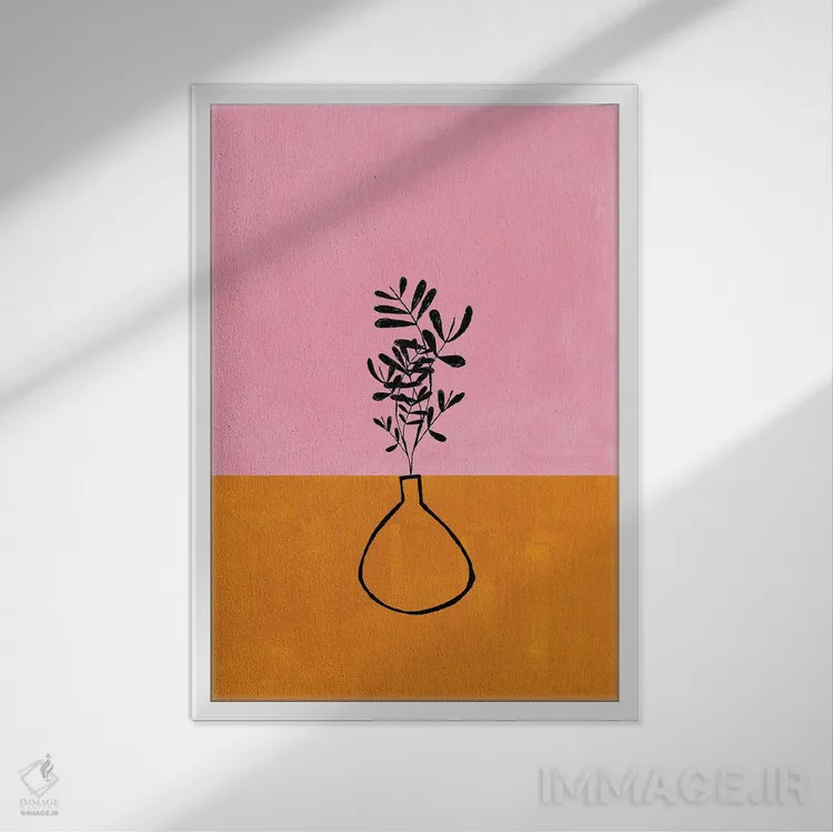 تابلو مینیمال گیاه آپارتمانی صورتی پاستلی اثر ان شیپ - نمای قابدار سفید