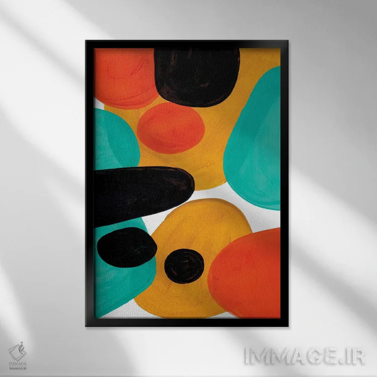 تابلو مینیمال رولی پولی الی فیروزه ای اثر ان شیپ - نمای قابدار مشکی